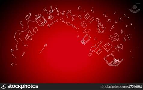 Sketch background. Background conceptual image with sketches against red backdrop