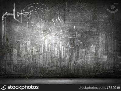 Sketch background. Background image with sketches on black wall