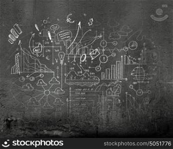 Sketch background. Background image with sketches on grey wall