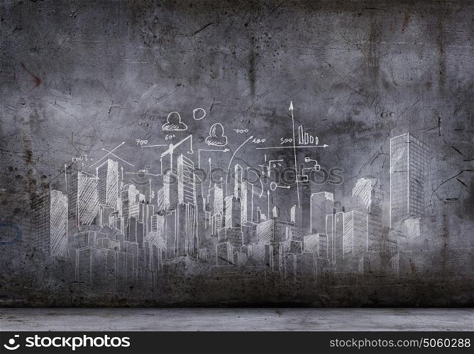 Sketch background. Business sketches and drawings on black wall