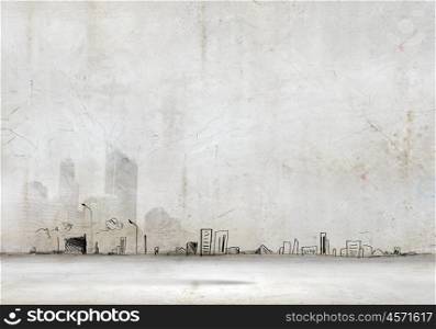 Sketch background. Business sketches and drawings on grey wall