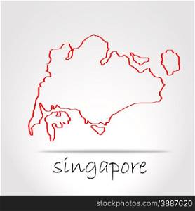 Sketch detailed Singapore map in red image with hi-res rendered artwork that could be used for any graphic design.. Sketch detailed Singapore map in red