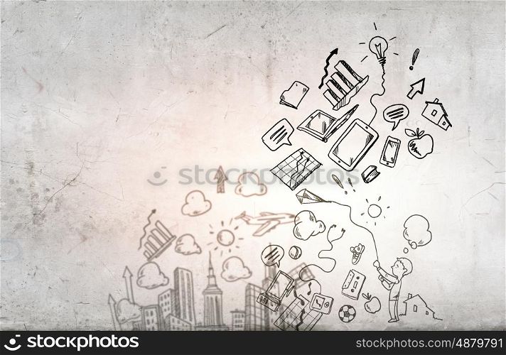 Sketch image. Background image with sketches of business concepts