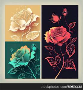 Sketch of beautiful colorful roses on colors background. Generative AI