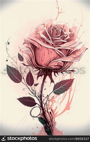 Sketch of beautiful pink roses on a white background. Generative AI