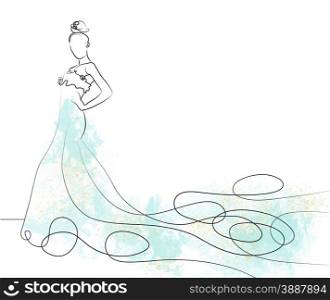 sketch of beautiful young bride in light blue dress