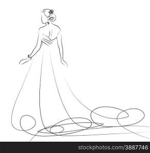 sketch of beautiful young bride in white dress