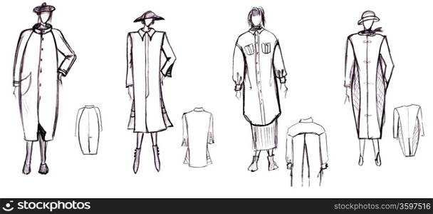 sketch of fashion model - pattern of female demi-season coat