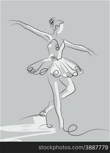 sketch of girls ballerina standing in a pose on gray background