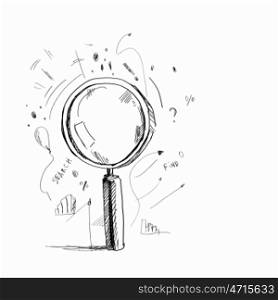 Sketch of magnifier. Sketch image of magnifier against white background