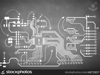 Sketch of motherboard. Chalk drawn image of circuit board. Engineering concept