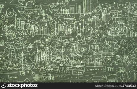 Sketch on blackboard. Background conceptual image with business sketches on chalkboard