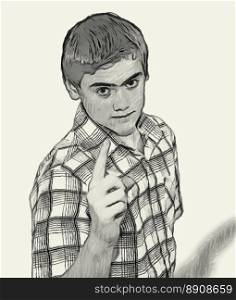 Sketch Teen boy body language expressions - Finger Pointing Warning