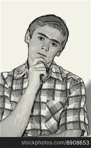 Sketch Teen boy body language expressions - Holding Chin Thinking