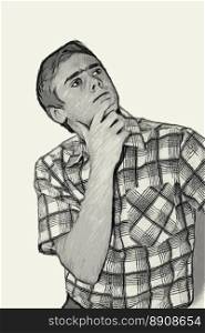 Sketch Teen boy body language expressions - Holding Chin Thinking