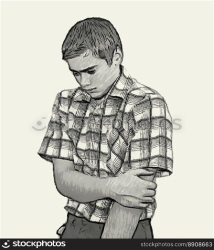 Sketch Teen boy body language expressions - Shy Timid Unconfident