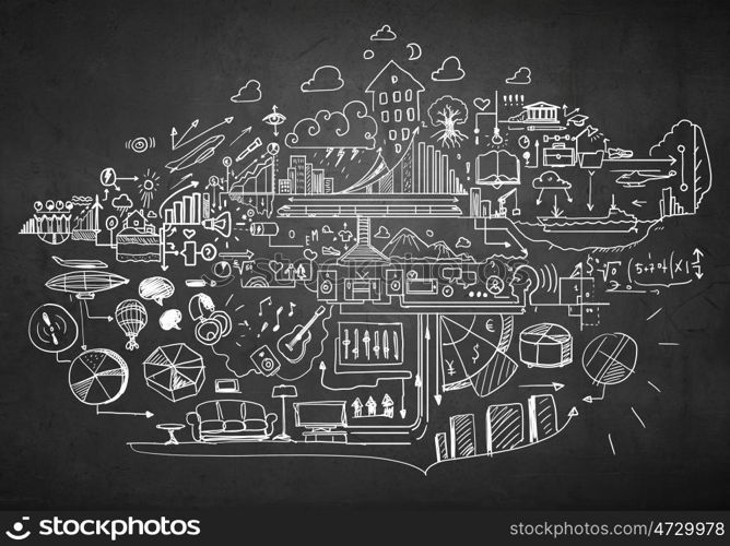 Skethes of plan. Background image with sketches of plan and startegy