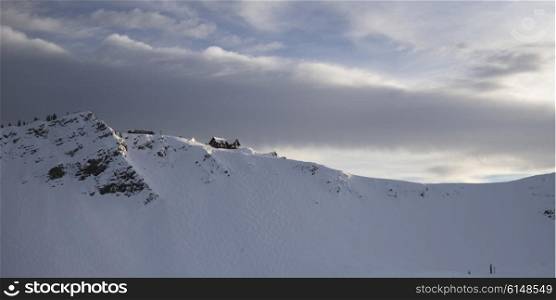 Ski resort on snow covered mountain, Kicking Horse Mountain Resort, Golden, British Columbia, Canada