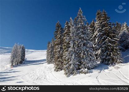 Ski Slope and Beautiful Landscape in Megeve, French Alps, France