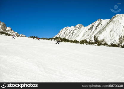 Ski slope in High Tatras mountains. Frosty sunny day