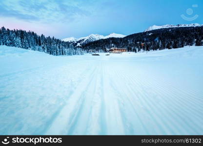 Ski Slope near Madonna di Campiglio Ski Resort in the Morning, Italian Alps, Italy