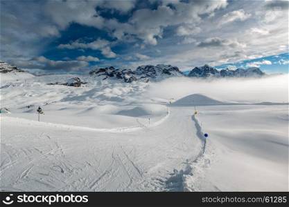 Ski Slope near Madonna di Campiglio Ski Resort, Italian Alps, Italy