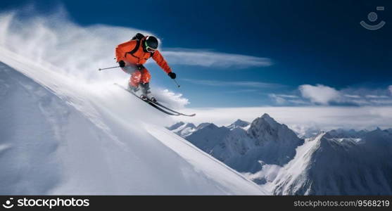 Skier Dropping in the Winter Alps Mountains