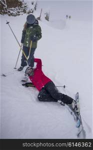 Skier falling while skiing, Whistler, British Columbia, Canada