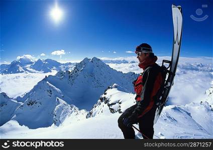 Skier looking at mountain view