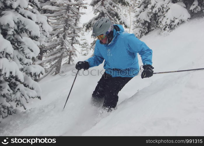 Skiing. Jumping skier. Extreme winter sports.