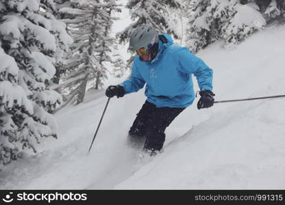 Skiing. Jumping skier. Extreme winter sports.