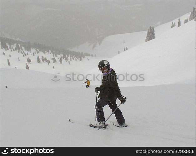 Skiing on a winter slope in Vail, Colorado