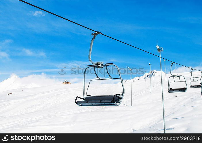 Skilift on bright winter day