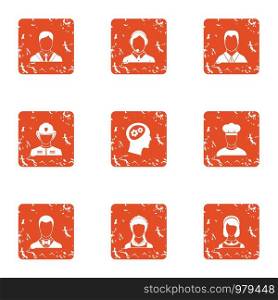 Skill character icons set. Grunge set of 9 skill character vector icons for web isolated on white background. Skill character icons set, grunge style