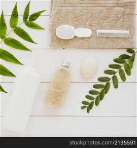 skin health accessories table with green leaves