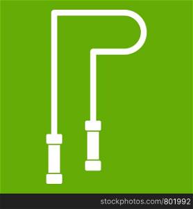 Skipping rope icon white isolated on green background. Vector illustration. Skipping rope icon green