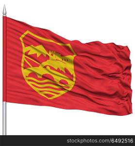 Skopje City Flag on Flagpole, Capital City of Macedonia, Flying in the Wind, Isolated on White Background