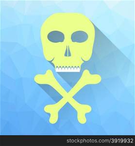 Skull and Crossbones Icon Isolated on Blue Polygonal Background. Skull and Crossbones Icon