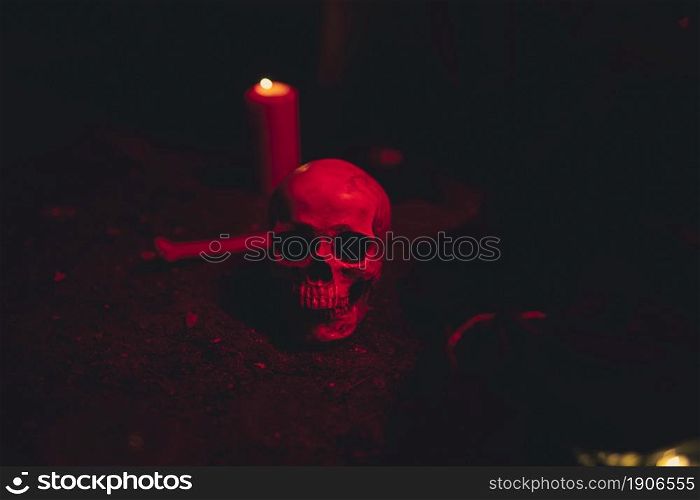 skull candle dark red light. High resolution photo. skull candle dark red light. High quality photo
