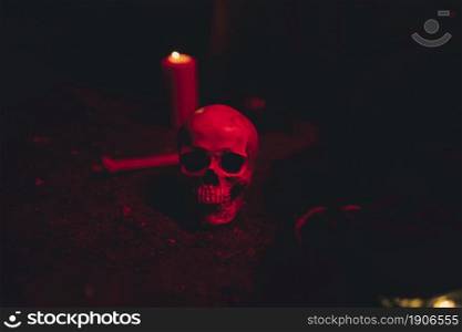 skull candle dark red light. High resolution photo. skull candle dark red light. High quality photo