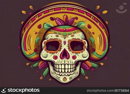 Skull dead day. Smiling skull with hat. Generate Ai. Skull dead day. Smiling skull with hat