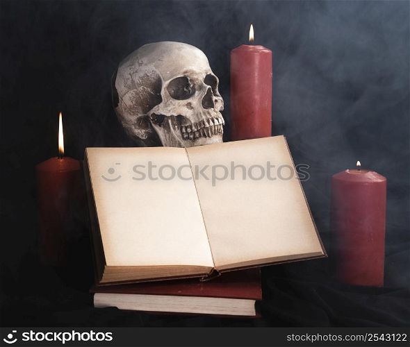 skull with book mock up candles