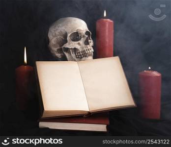 skull with book mock up candles
