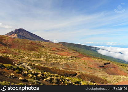 sky above top of the volcano. Mountain landscape