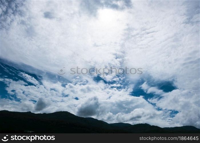 Sky and cloud conceptBeautiful Blue sky and mountains. Beautiful Cumulus Cloud in the Bright Sky