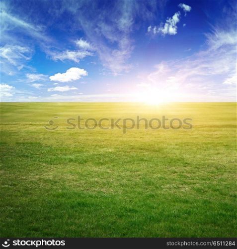 Sky and green meadow. Sky and green meadow. Summer background nature. Sky and green meadow