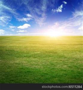 Sky and green meadow. Sky and green meadow. Summer background nature. Sky and green meadow
