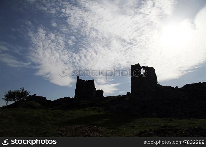 Sky and ruins of fortress in Pergam, Turkey