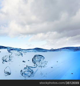 Sky and sea water wave with bubbles illustration