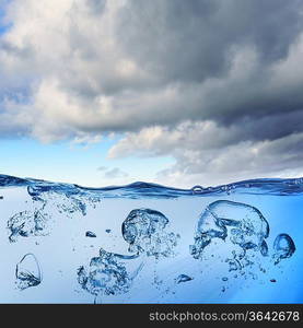 Sky and sea water wave with bubbles illustration